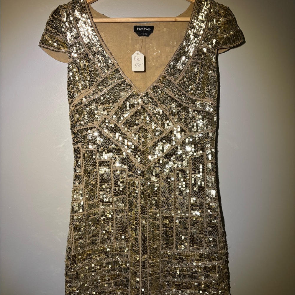 Bebe Metallic Sequin Mini Dress